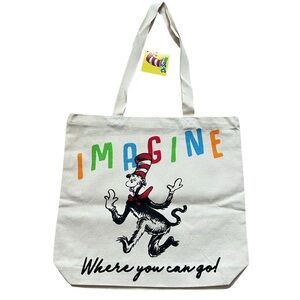 Dr Seuss Cat in the Hat Imagine Where You Can Go. Reusable Canvas Tote Bag